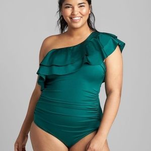 Cacique NWOT No-Wire One-Shoulder Ruffle One Piece